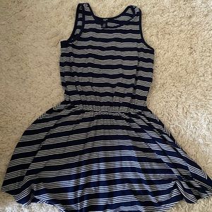 Girls blue dress with white stripes